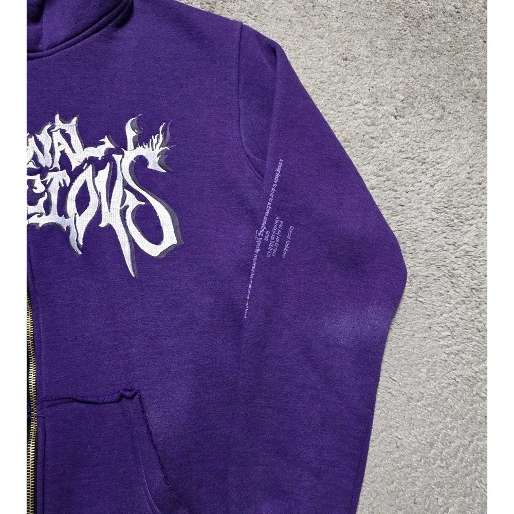 VTG Grunge Eternal Ambitions Jesus Hoodie Full Zip Purple Men L Affliction Style